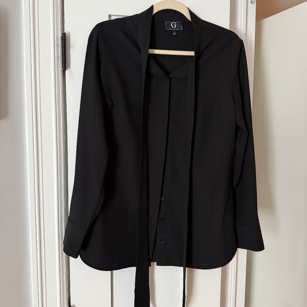 Giuliana Black Blouse with bow tie details Size M